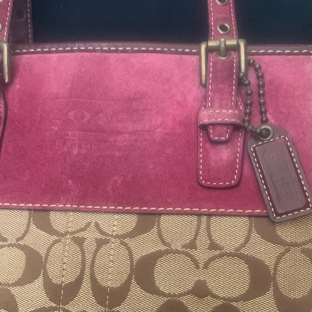 Coach Suede Tan and Wine Signature Tote FIRM!!! - Picture 2 of 16